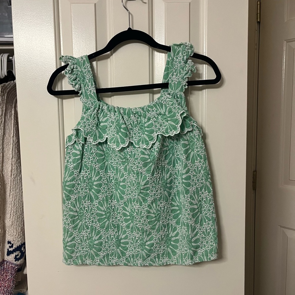 LOFT Green and White Floral Blouse